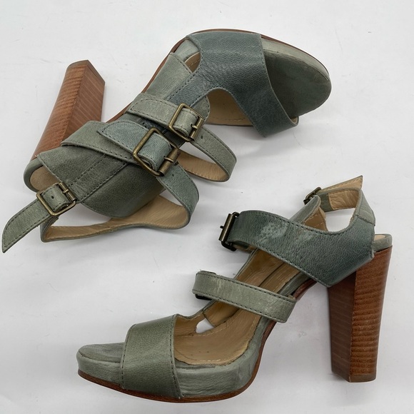 Michael Jolie heels made in Italy leather sea green womens size 37 / US 7 buckle - Picture 6 of 6